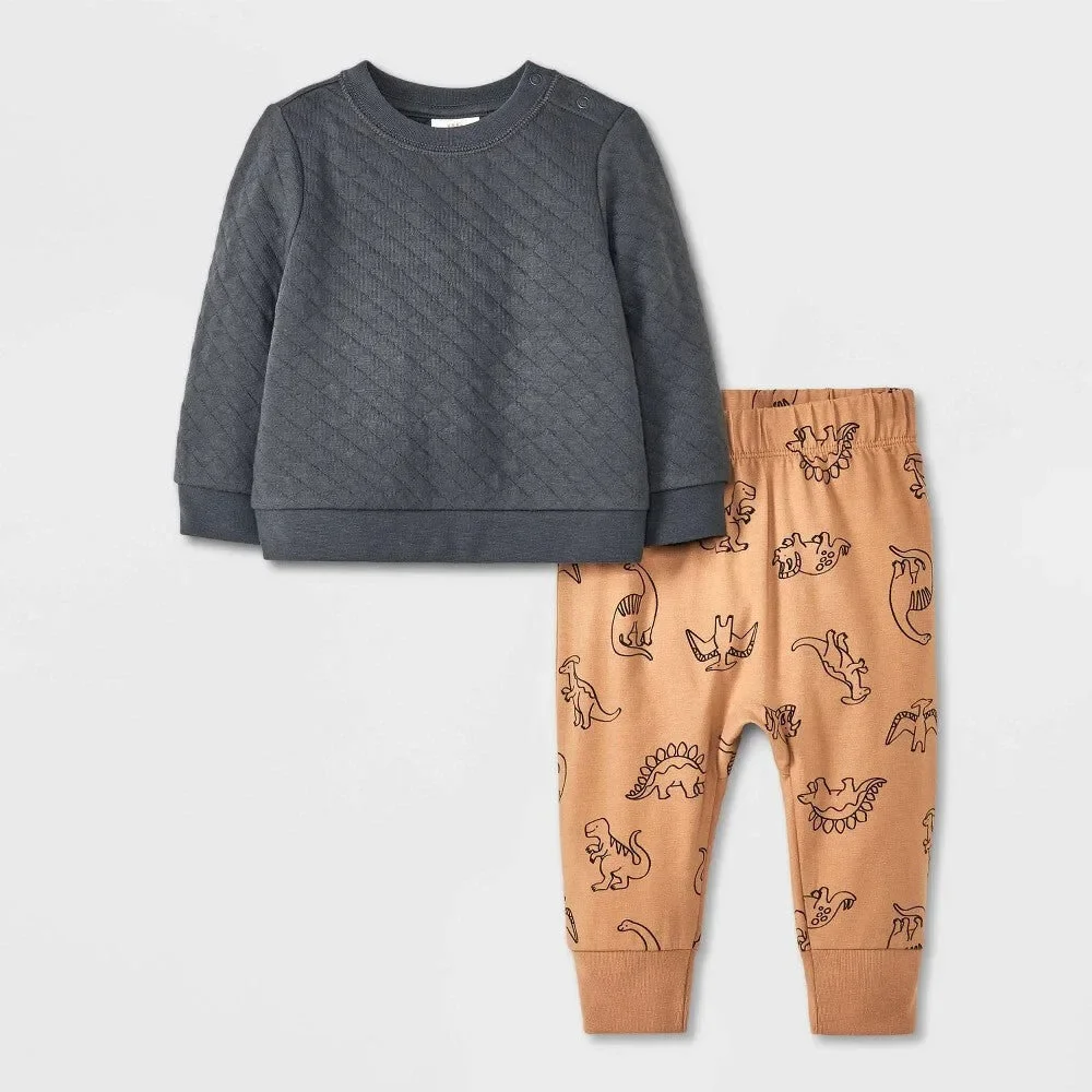 Baby Boys' Quilted Top & Bottom Set - Cat & Jack Tan/Gray 0-3M: Heavyweight Fab